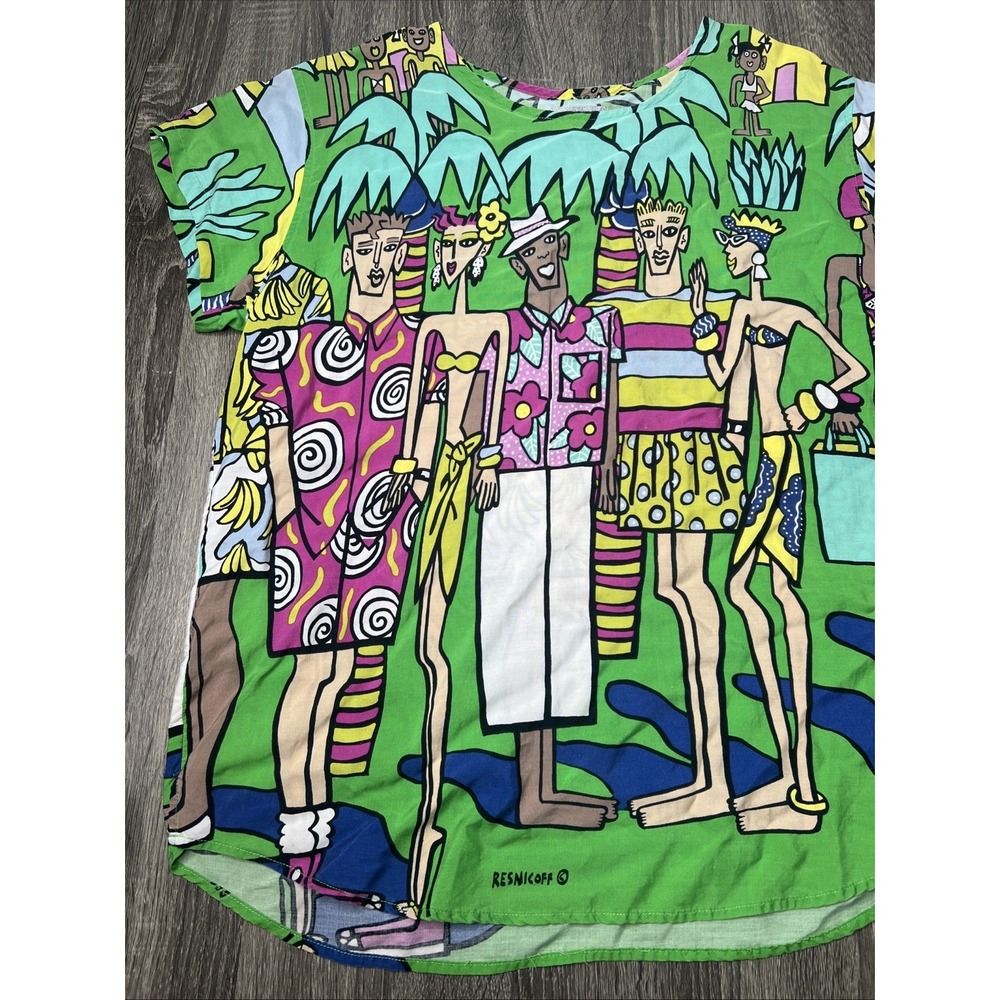VTG 80's Esprit Resnicoff Art Print Top Women's Small Beach Tropical Shirt Tunic - Picture 2 of 16